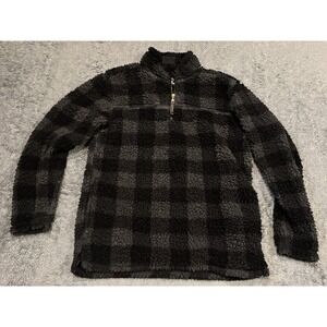 Alpine Sherpa Buffalo Tartan Plaid 1/4 Zip Pullover Thick Fleece Jacket Medium